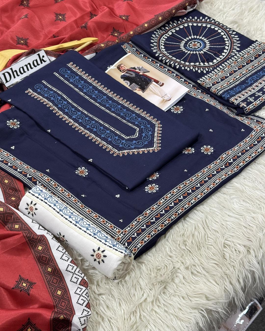 Dhanak 3PC Heavy Embroidered Design D008