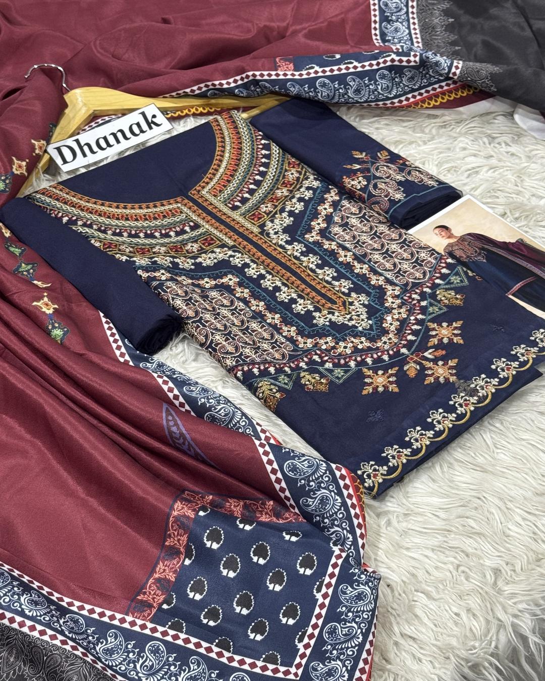 Dhanak 3PC Heavy Embroidered Design D013