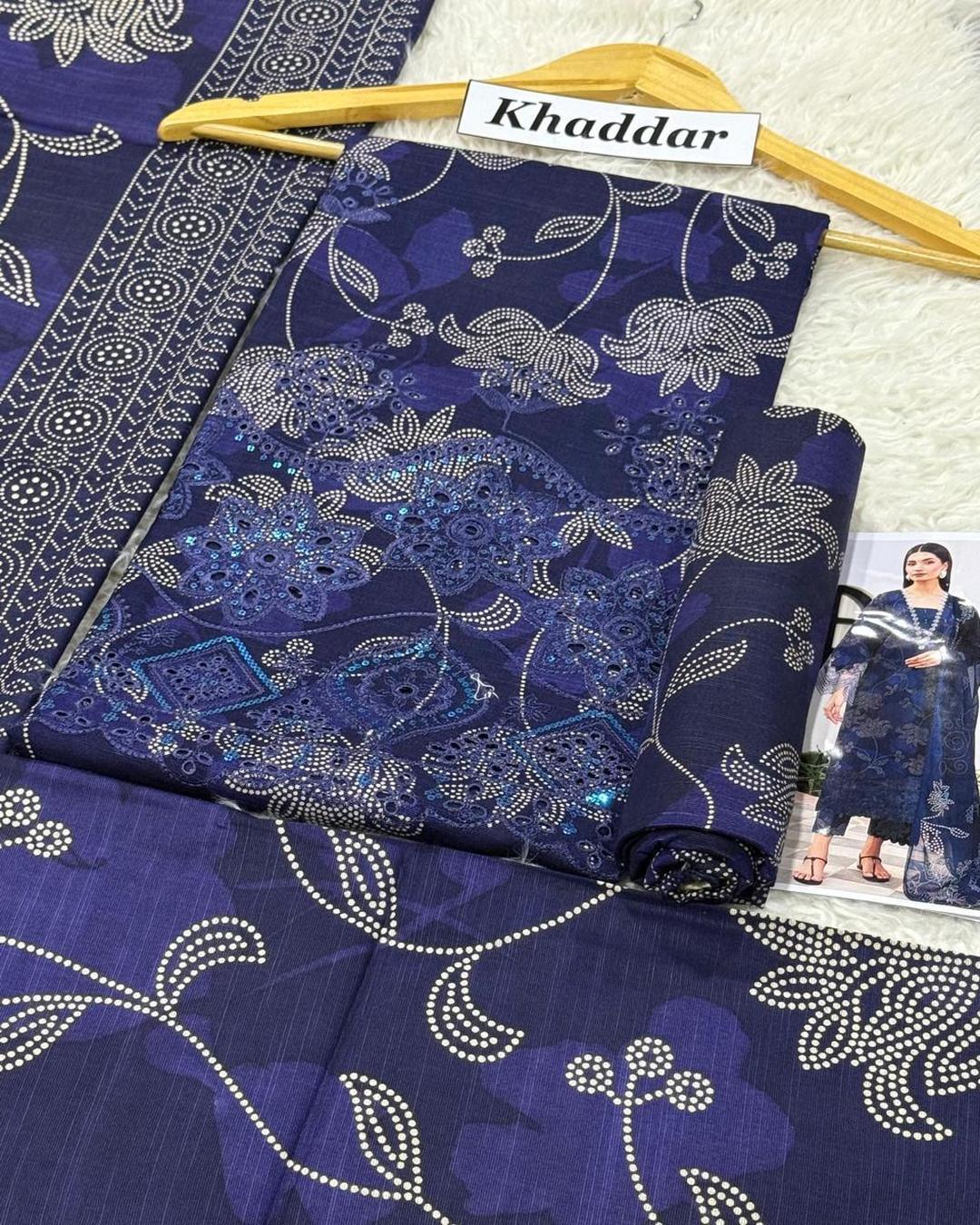 KHADDAR 3pc Full Embroidered Design D001