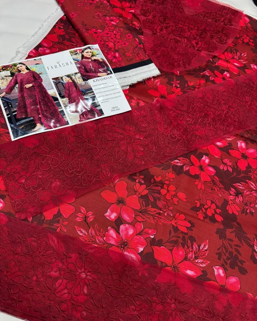 KHADDAR Digital Print 3pc With Patches Design D34