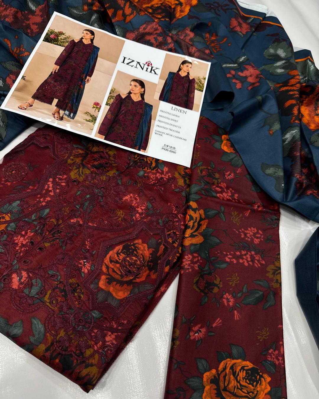 LINEN 3pc Full Embroidered Design D11