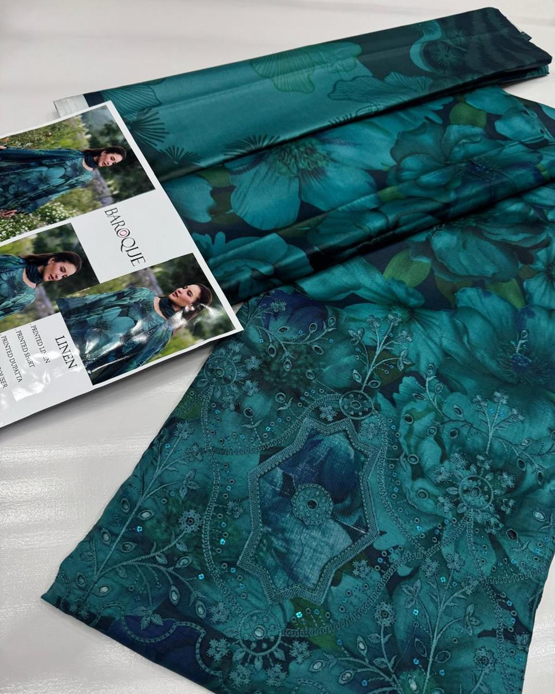 LINEN 3pc Full Embroidered Design D13