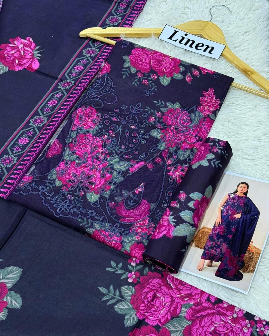 LINEN 3pc Full Embroidered Design D29