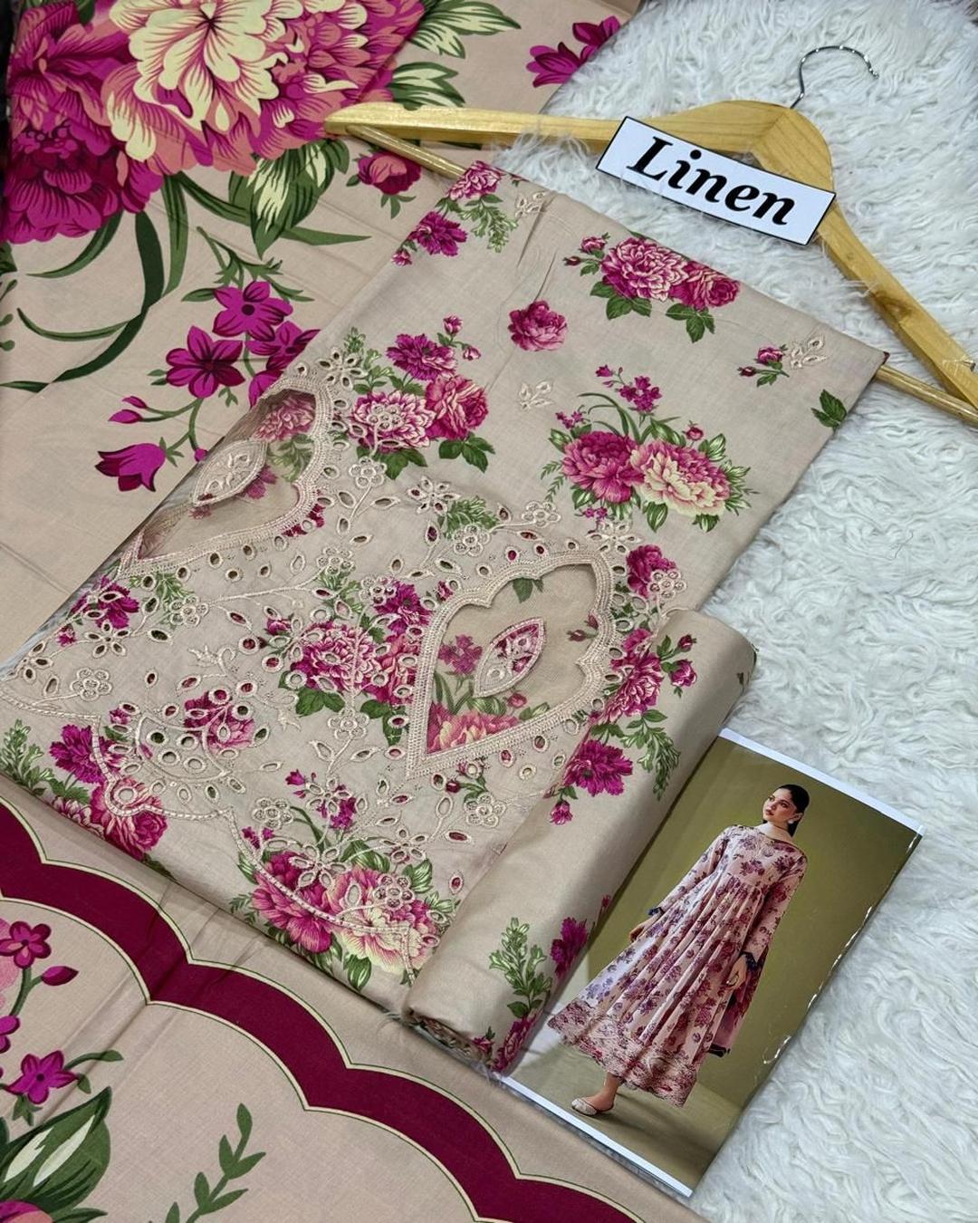 LINEN 3pc Full Embroidered Design D30