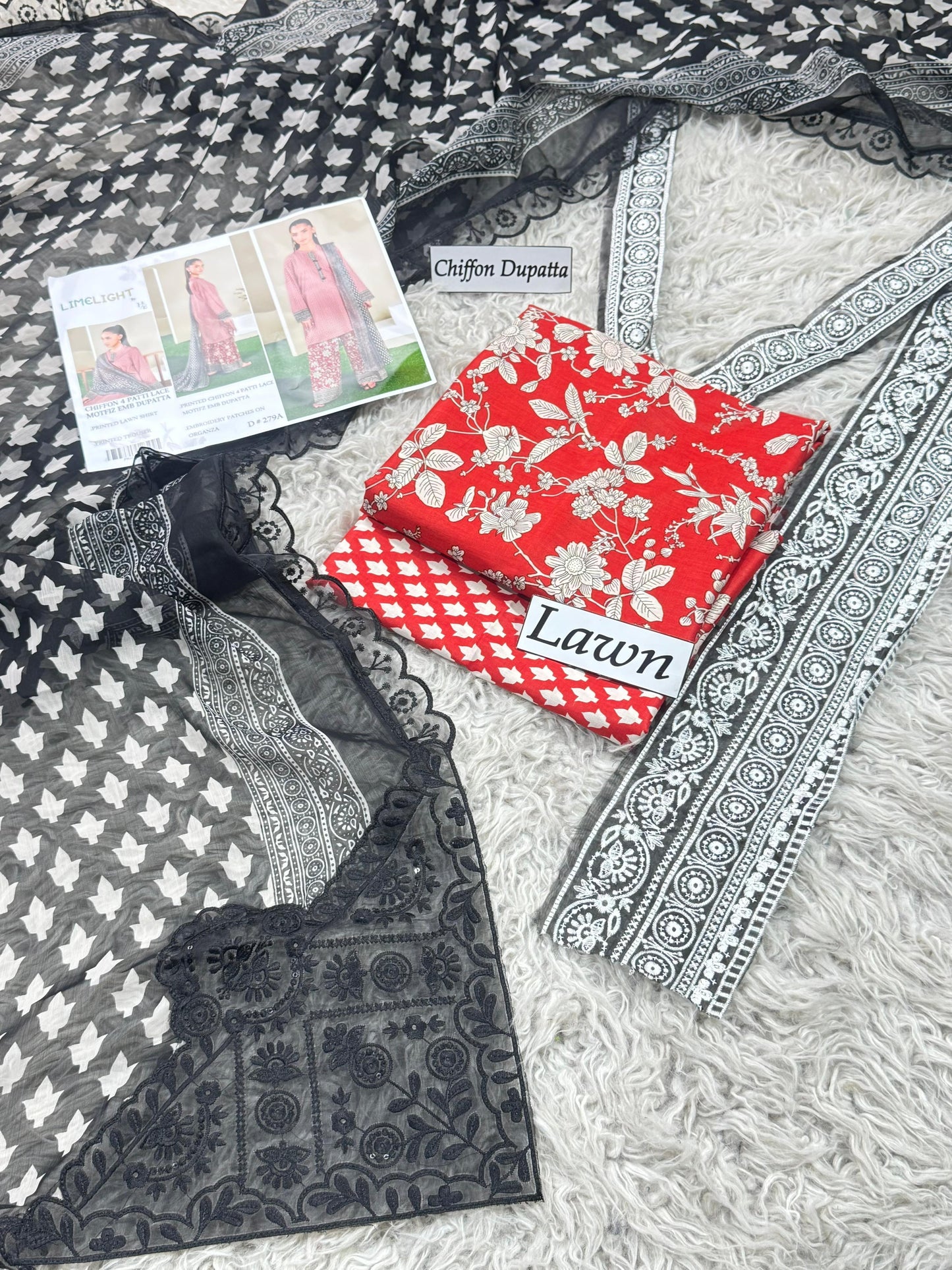 CHIFFON 4 Side Embroidered With 2 Corner Motif Dupatta.