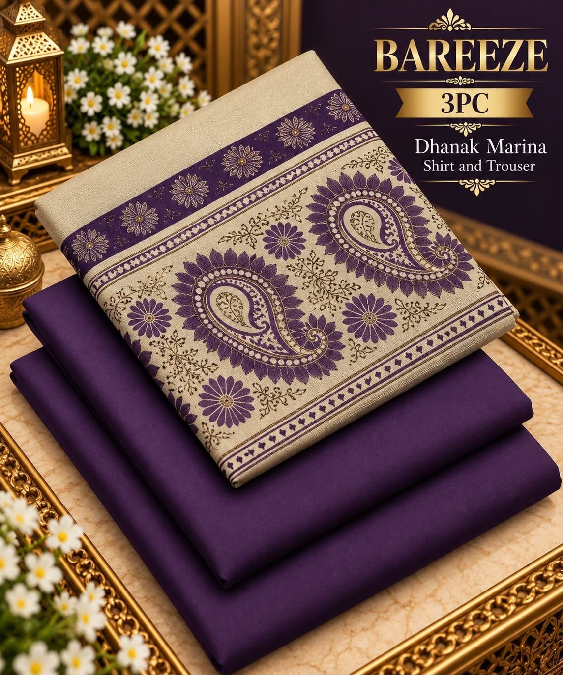 Dhanak Wool 3Pc With Jacquard velvet Patti Shawl- Plum
