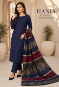 Dhanak Wool 3Pc With Brosha Shawl-Navy
