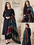 Dhanak Wool 3Pc With Brosha Shawl-Black