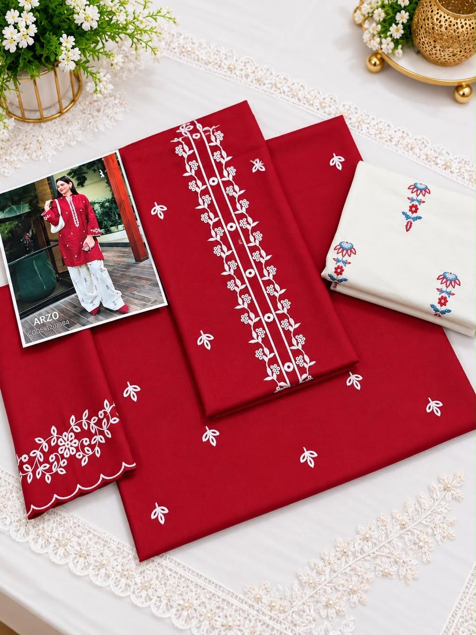 Arzo Dhanak 2pc Red White D-34