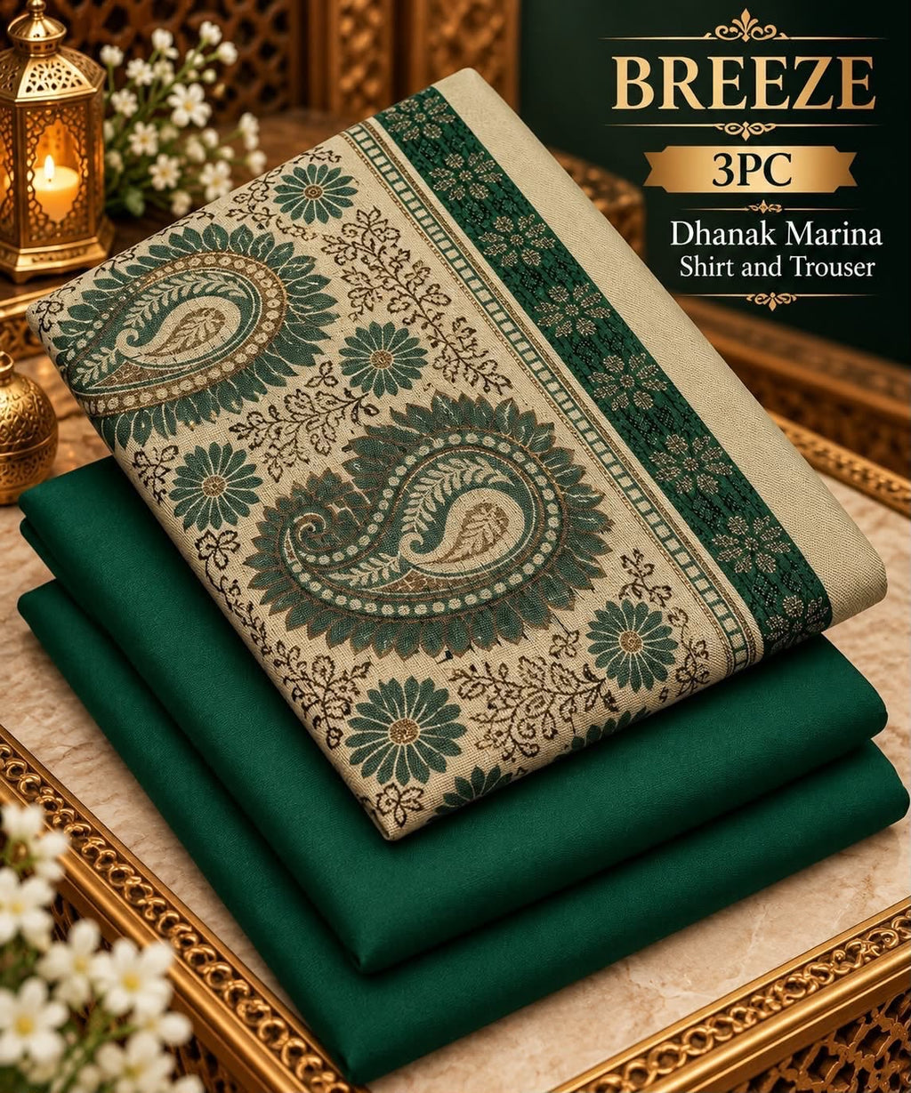 Dhanak Wool 3Pc With Jacquard velvet Patti Shawl- Green