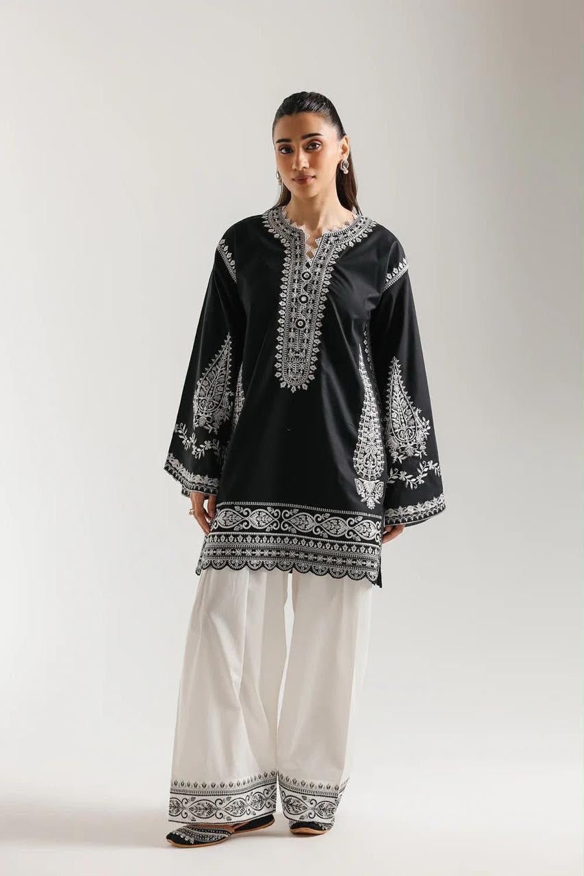 Ethnic Dhanak 2pc Black White D-33