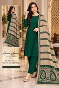 Dhanak Wool 3Pc With Jacquard velvet Patti Shawl- Green
