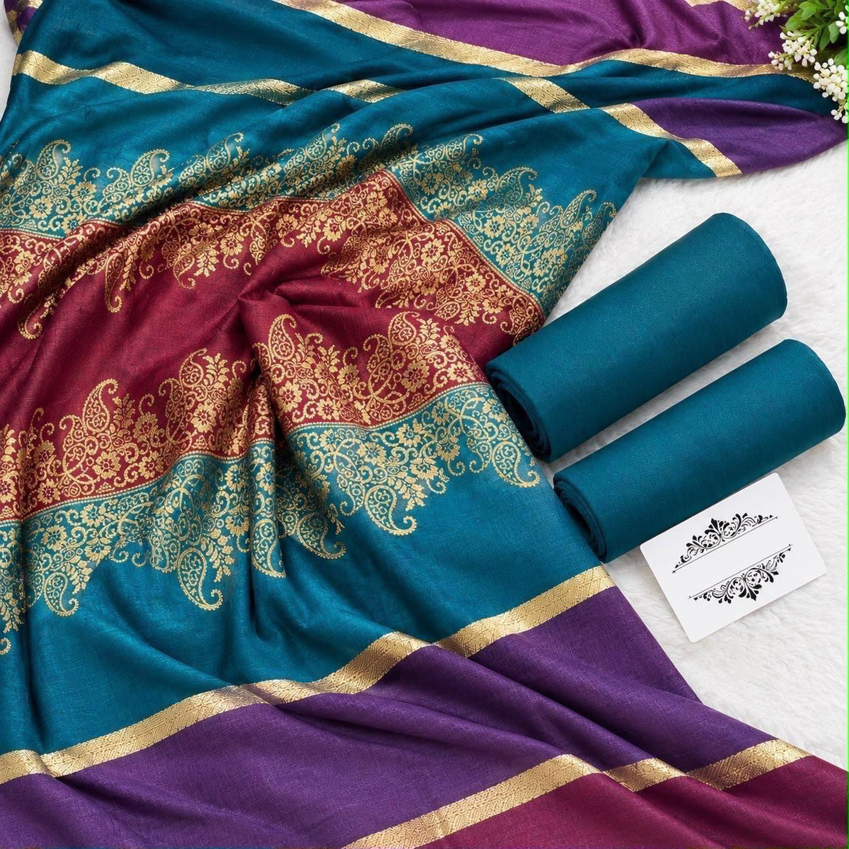Dhanak Wool 3Pc With Brosha Shawl-Znic