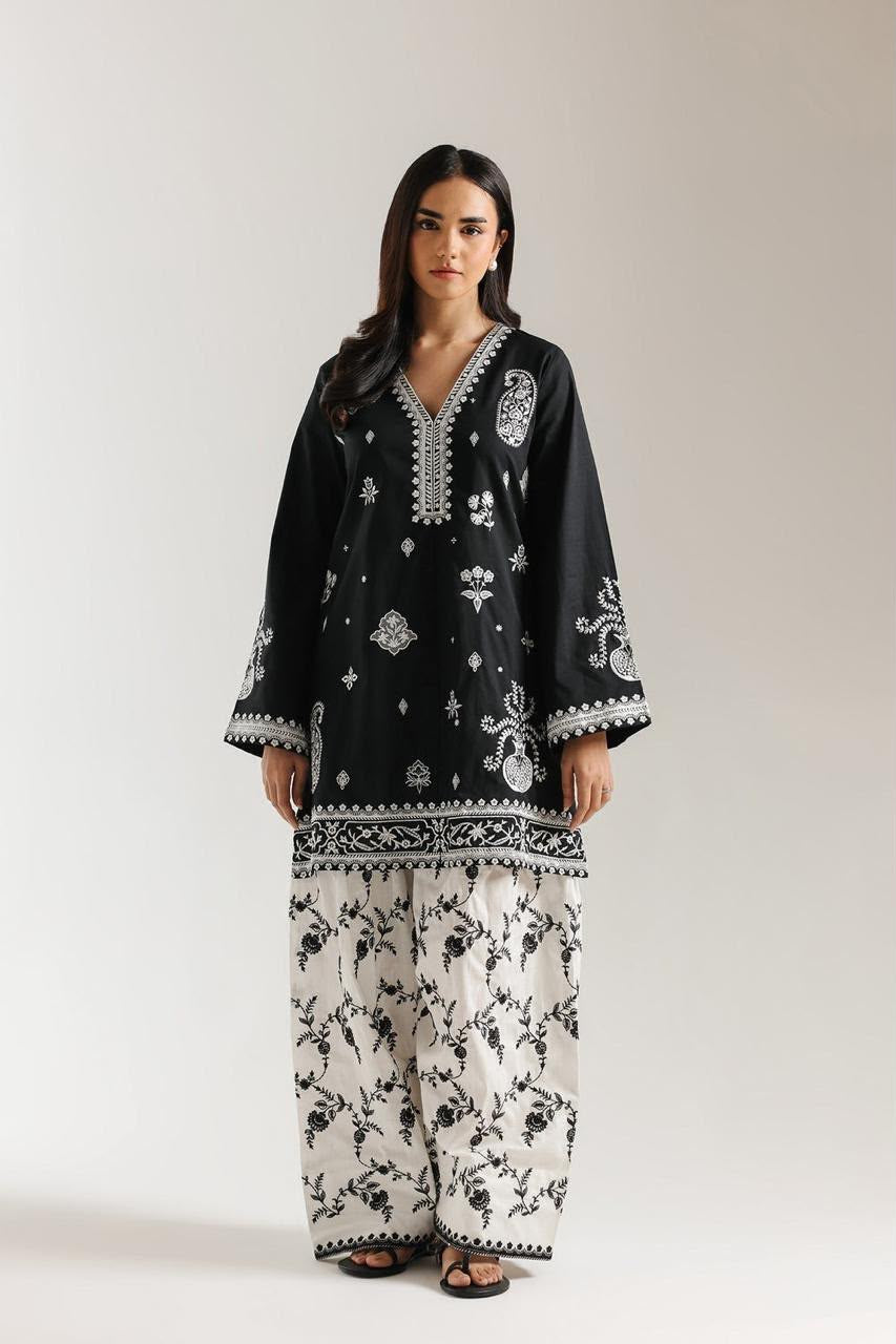 Ethnic Dhanak 2pc Black Cream D-44
