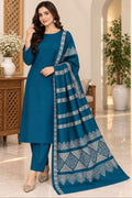 Dhanak Wool 3Pc With Barosha Square Strips Shawl -Znic