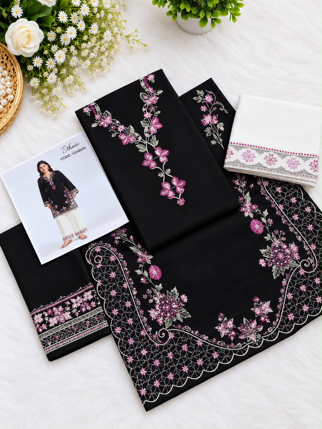 Ethnic Dhanak 2pc Black White D-1208049