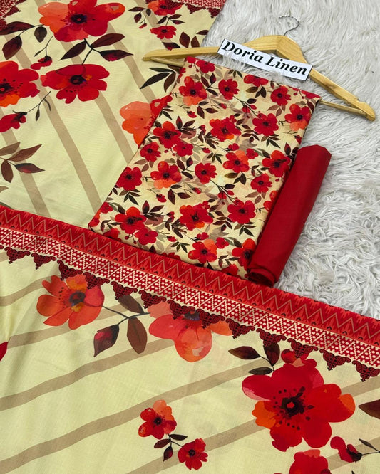 DORIA LINEN Digital Print 3pc Design D05