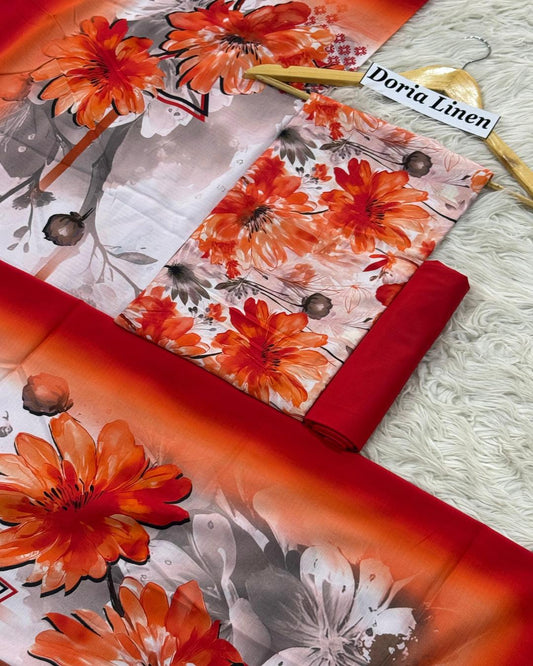 DORIA LINEN Digital Print 3pc Design D12