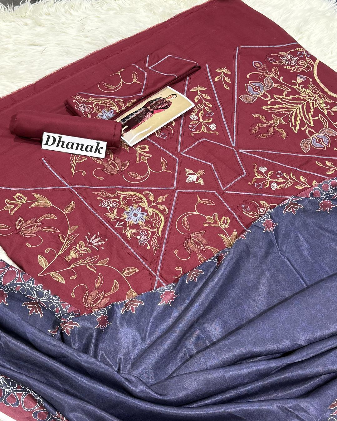 Dhanak 3PC Heavy Embroidered Design D002