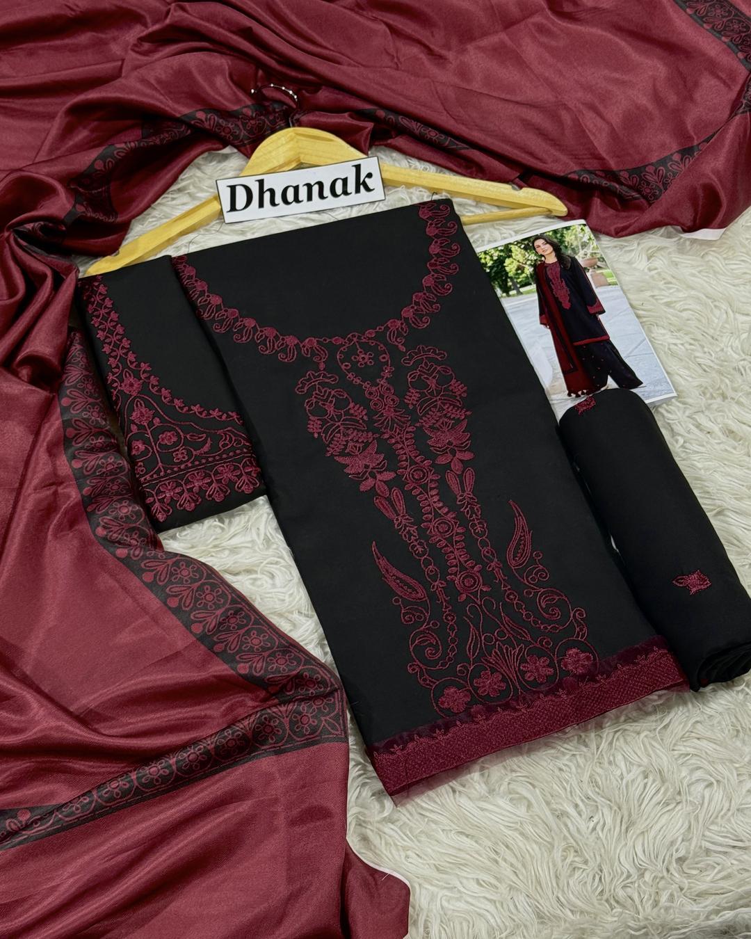 Dhanak 3PC Heavy Embroidered Design D005
