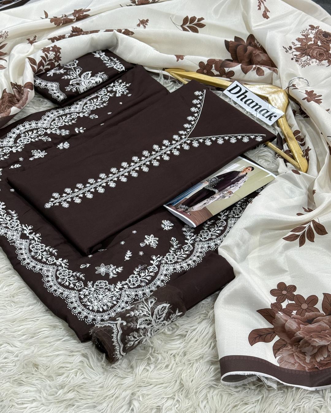 Dhanak 3PC Heavy Embroidered Design D007