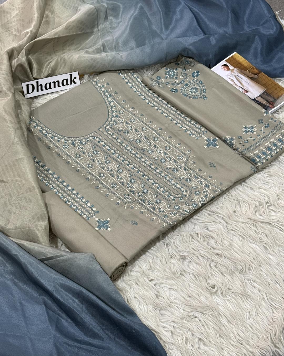Dhanak 3PC Heavy Embroidered Design D009