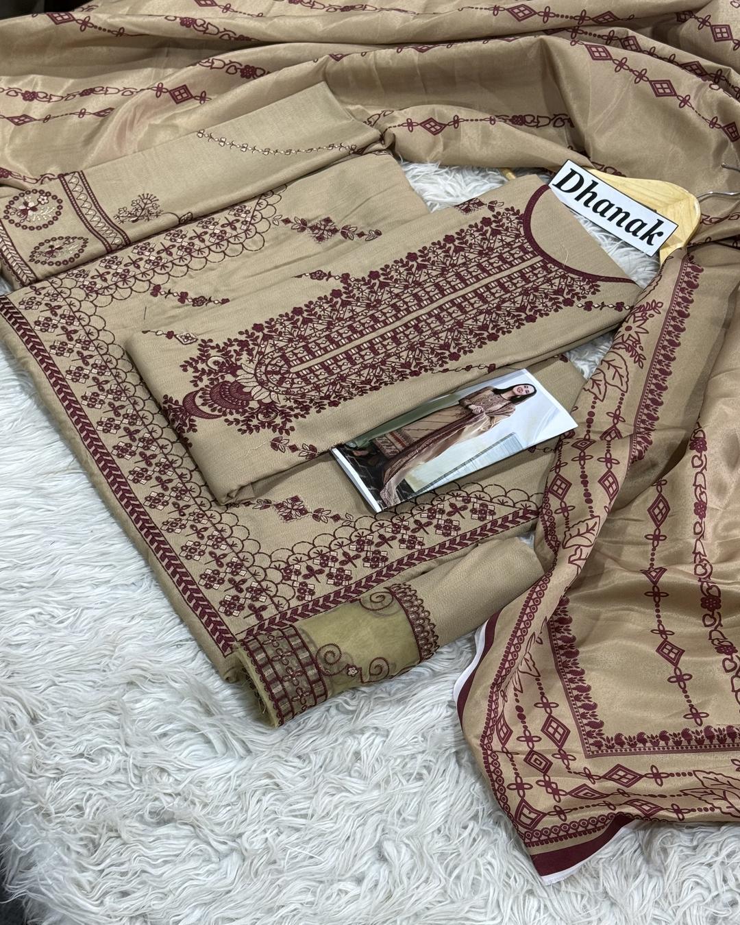 Dhanak 3PC Heavy Embroidered Design D010