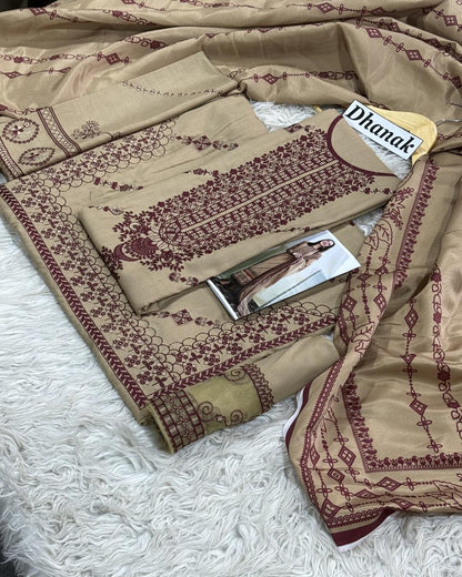 Dhanak 3PC Heavy Embroidered Design D010