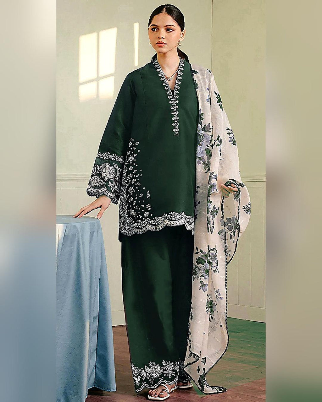 Dhanak 3PC Heavy Embroidered Design D011
