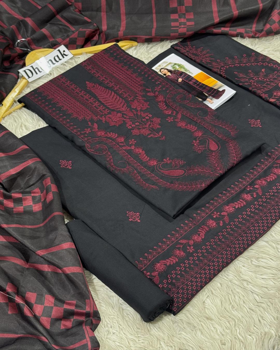 Dhanak 3PC Heavy Embroidered Design D012