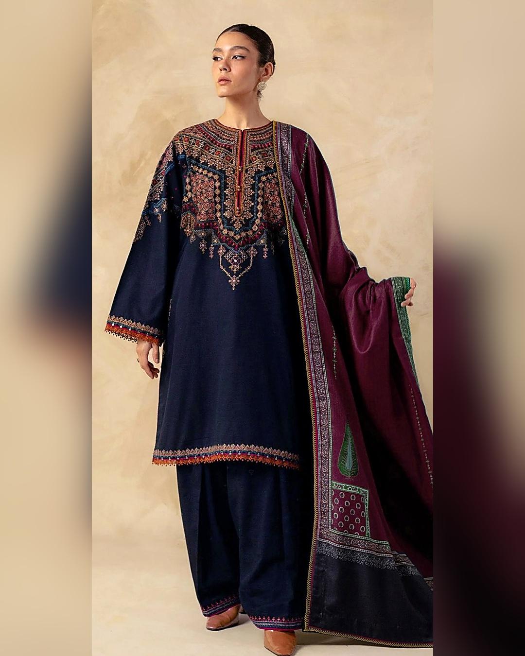 Dhanak 3PC Heavy Embroidered Design D013