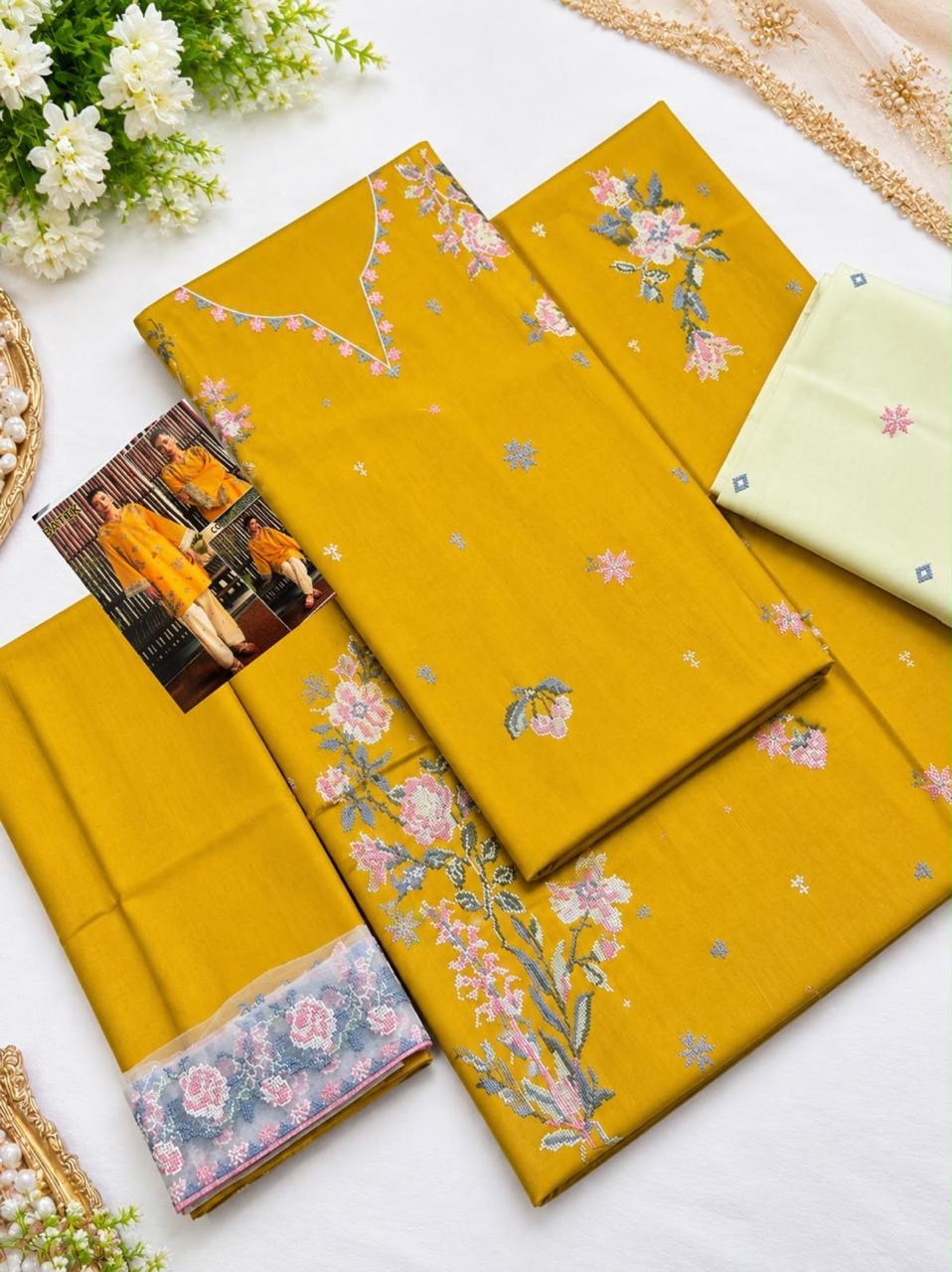 Batik Dhanak 2pc Yellow Cream D-100040