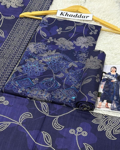 KHADDAR 3pc Full Embroidered Design D001