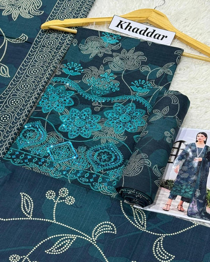 KHADDAR 3pc Full Embroidered Design D002