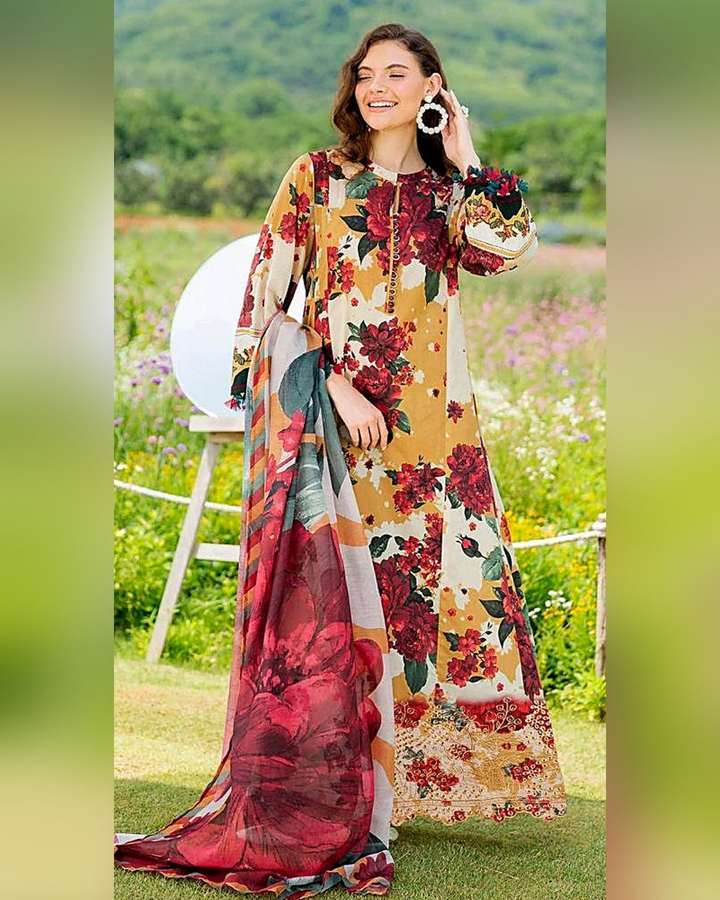 KHADDAR 3pc Full Embroidered Design D004