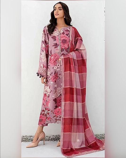 KHADDAR 3pc Full Embroidered Design D007