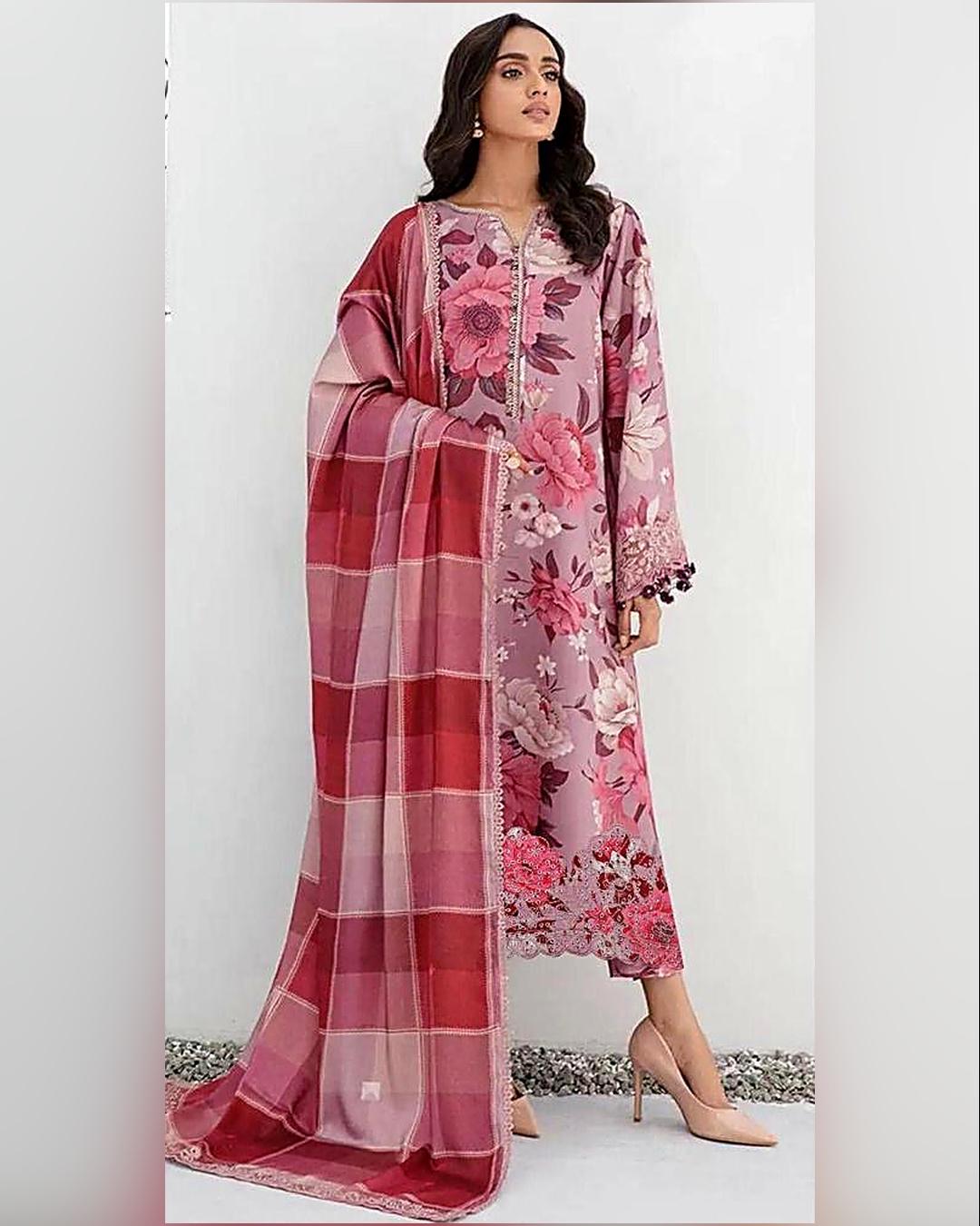 KHADDAR 3pc Full Embroidered Design D007