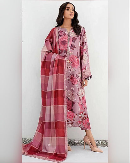 KHADDAR 3pc Full Embroidered Design D007