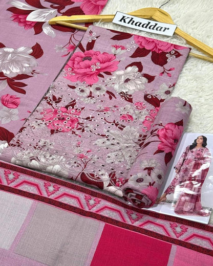KHADDAR 3pc Full Embroidered Design D007