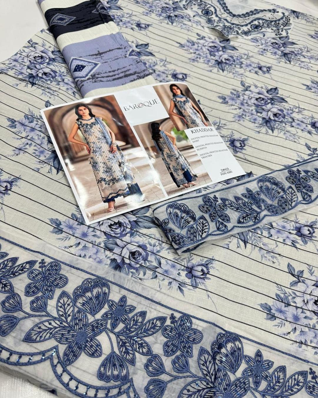KHADDAR Digital Print 3pc With Patches Design D010