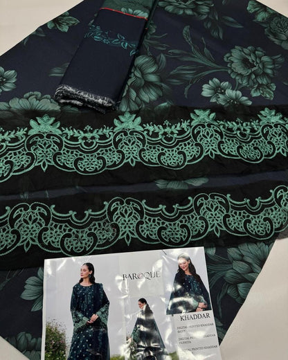 KHADDAR Digital Print 3pc With Patches Design D07