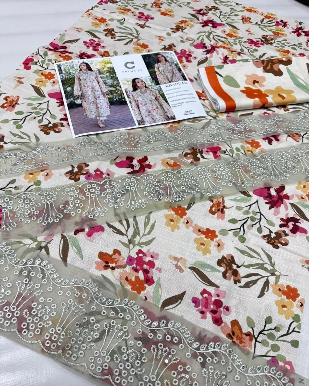 KHADDAR Digital Print 3pc With Patches Design D11