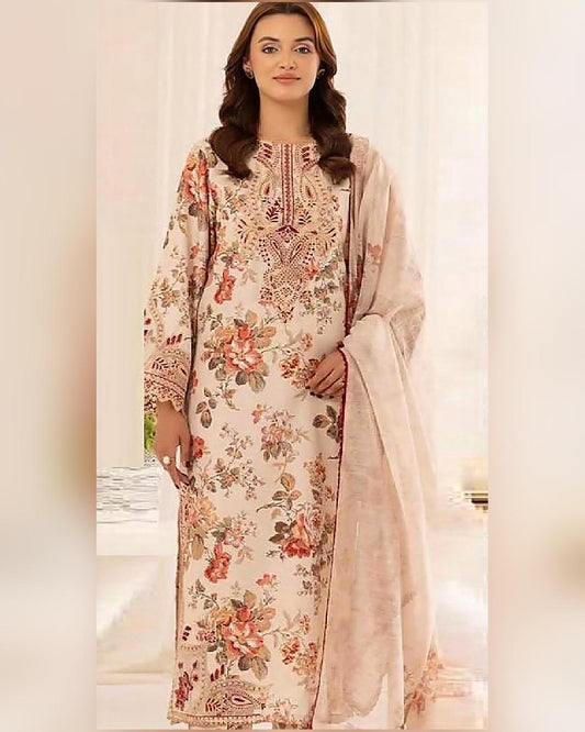 KHADDAR Digital Print 3pc With Patches Design D12
