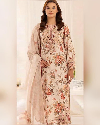 KHADDAR Digital Print 3pc With Patches Design D12