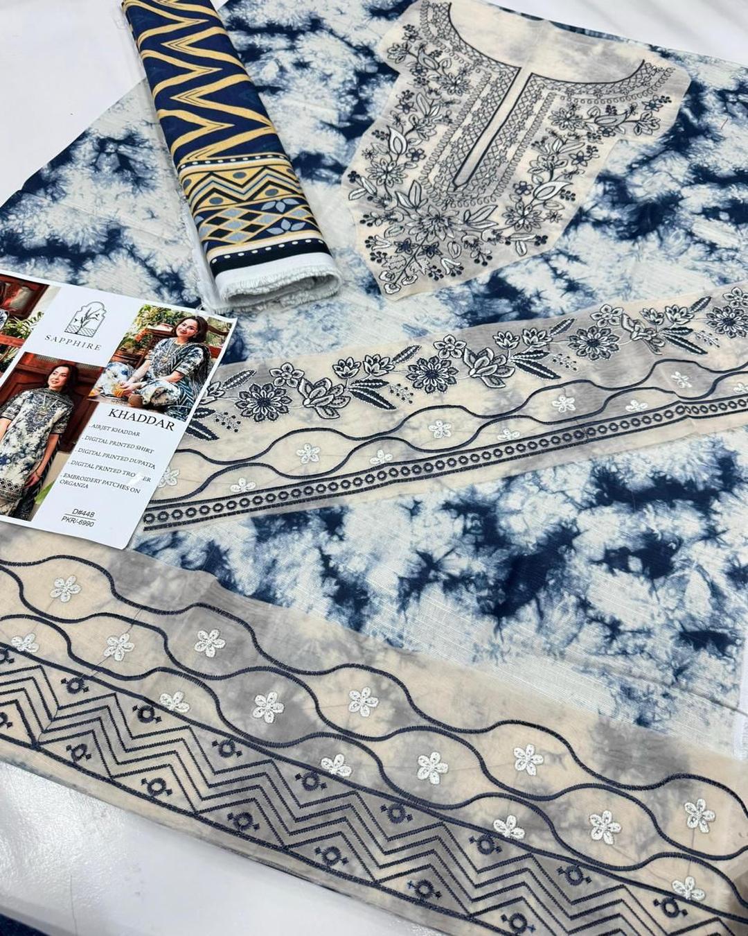 KHADDAR Digital Print 3pc With Patches Design D13