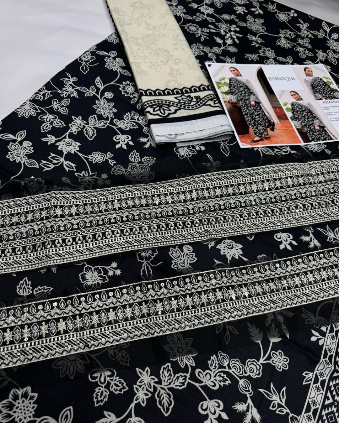 KHADDAR Digital Print 3pc With Patches Design D14