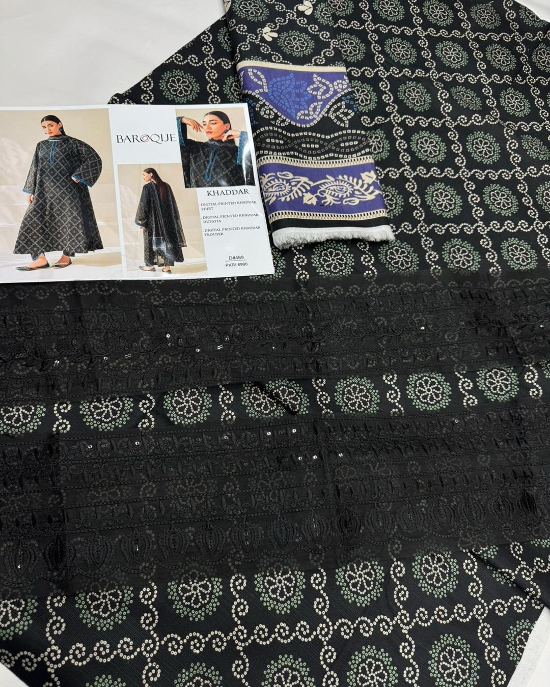KHADDAR Digital Print 3pc With Patches Design D15