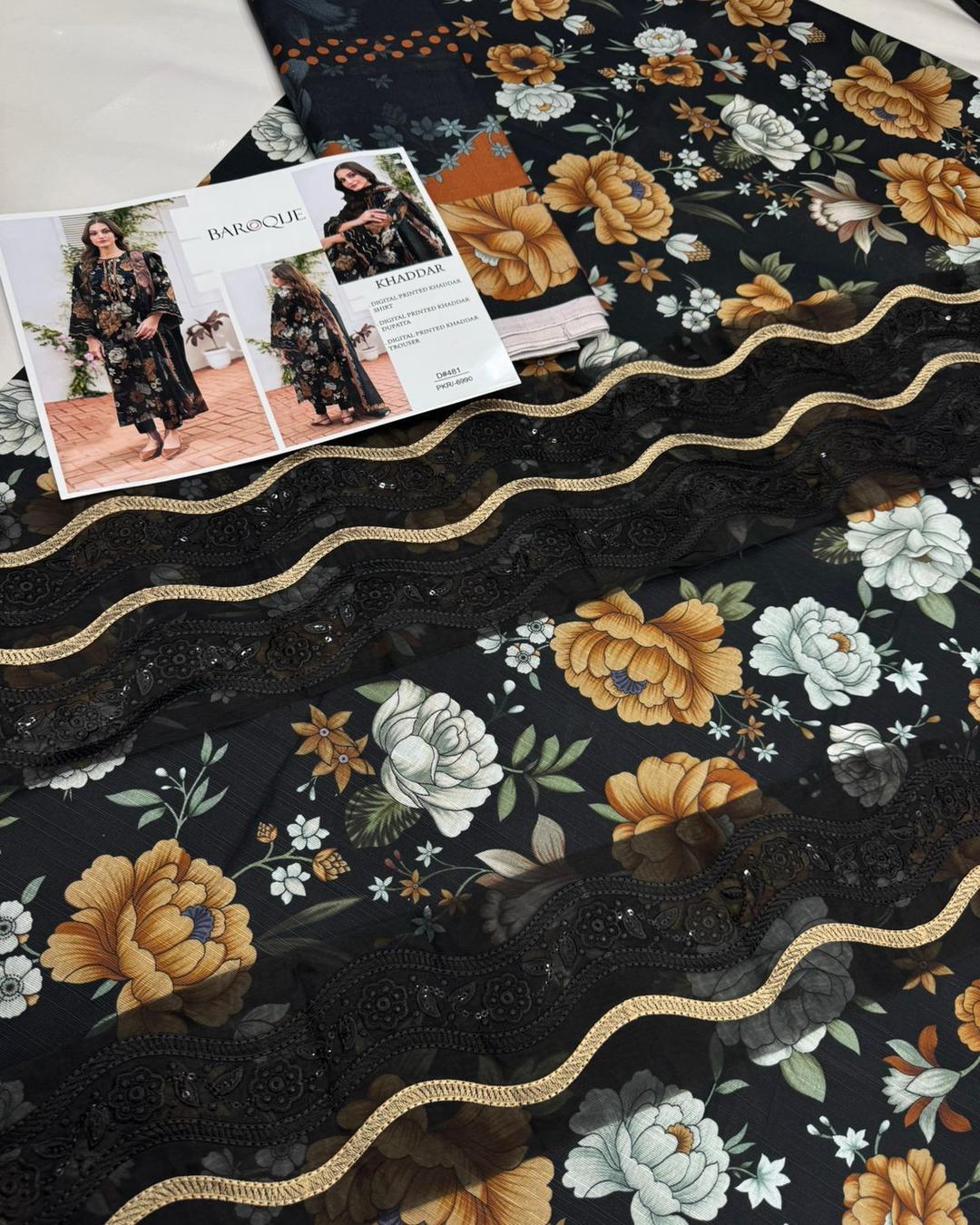 KHADDAR Digital Print 3pc With Patches Design D17