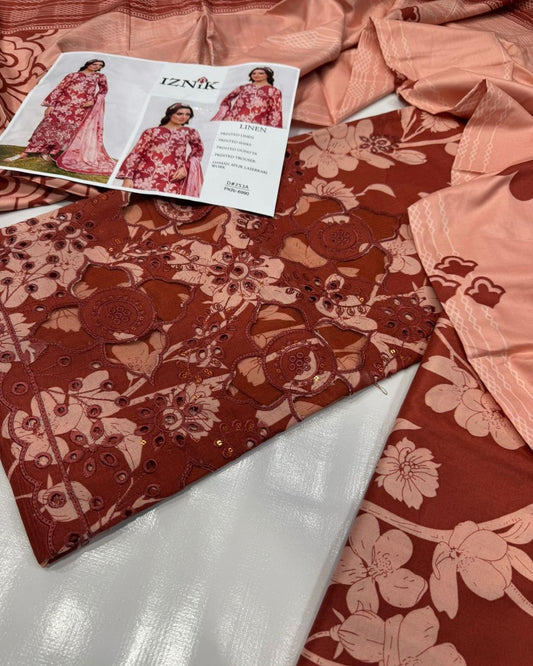 LINEN 3pc Full Embroidered Design D02