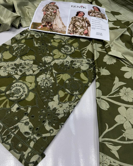 LINEN 3pc Full Embroidered Design D03